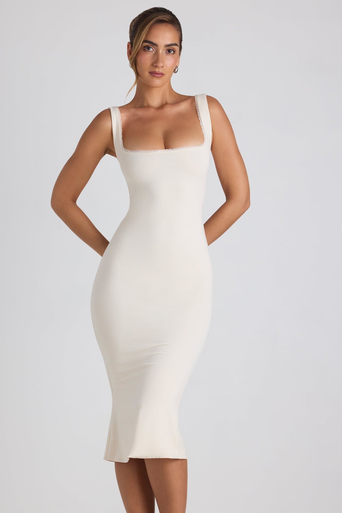 Navi-Modal Lace-Trim Midaxi Dress in Ivory