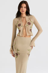 Asra-Artichoke Floral Tie Front Top