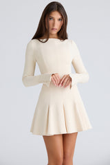 Francesca-Vintage Cream Stretch Crepe Godet Mini Dress