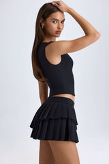Nada-Layered Pleated Low-Rise Mini Skirt in Black