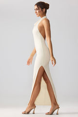 Anise-Premium Jersey Cowl Neck Backless Maxi Dress in Ivory