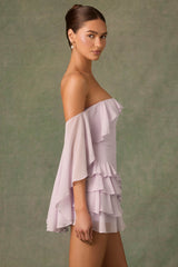 Birdie-Off-Shoulder Ruffled Mini Dress in Lilac