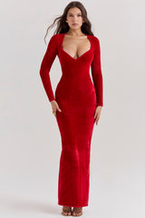 Aria-Scarlet Chenille Sweetheart Dress