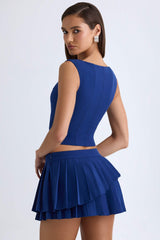 Nada-Layered Pleated Low-Rise Mini Skirt in True Navy