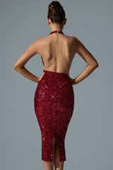 Harlyn-Embellished Cut-Out Open-Back Midaxi Dress in Red