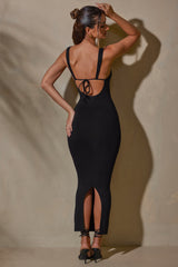 Savannah-Straight Neck Low Back Maxi Dress in Black