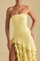 Diletta-Ruffle-Trim Strapless Gown in Pastel Yellow