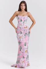 Antonina-Pink Floral Corset Maxi Dress