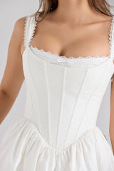 Ami-White Stretch Cotton Corset Mini Dress