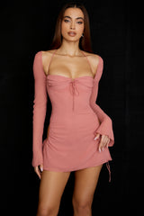 Baby-Pink Chiffon Cutout Halter Mini Dress