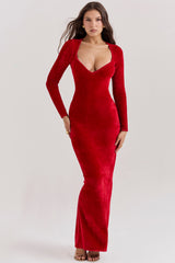 Aria-Scarlet Chenille Sweetheart Dress
