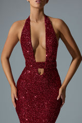 Harlyn-Embellished Cut-Out Open-Back Midaxi Dress in Red