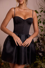 Floriane-Tulle Skirt Corset Mini Dress in Black