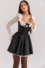 Cleora-Black Lace Ruffle Mini Dress - SALE