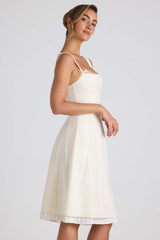 Isadora-Bow-Detail Pleated A-Line Midi Dress in Ivory