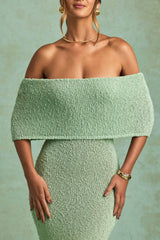 Naia-Bouclé Off-Shoulder Maxi Dress in Mint