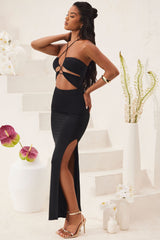 Oceane-Cut Out Halter Neck Floor Length Maxi Dress in Black