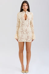 Brianna-Buttermilk Keyhole Lace Mini Dress