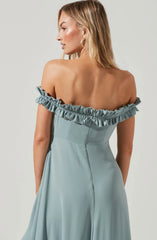 Venetia Off Shoulder Ruffle Trim Maxi Dress