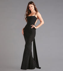 Gwendolyn Glitter Knit Bow-Back Mermaid Dress- BLACK