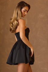 Emina-Cowl-Neck Corset Mini Dress in Black