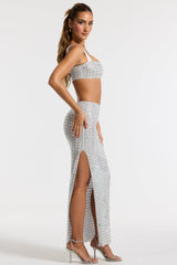 Siona-Embellished Mid Rise Gown Skirt in Silver