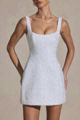 Dominique-Embellished Structured A-Line Mini Dress in White